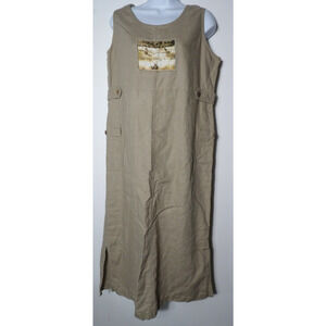 Portraits By Northern Isles Size 10 Maxi Dress Linen Khaki Lagenlook 90s Village